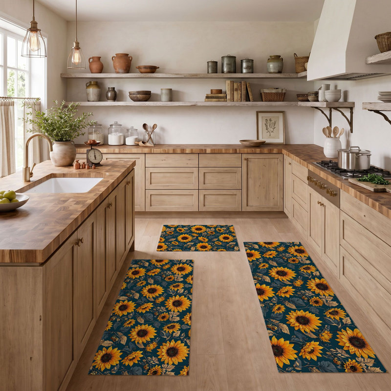Tapis de cuisine lavables antidérapants à motif tournesol