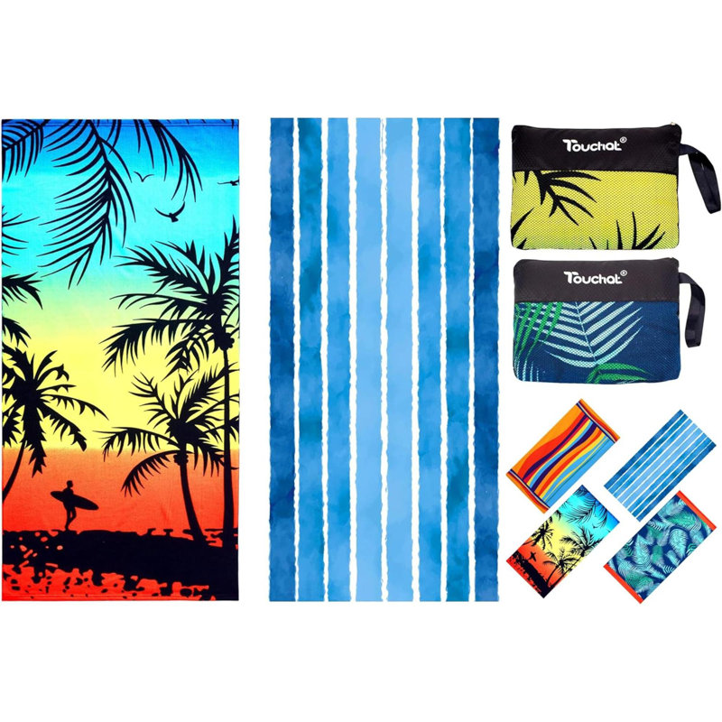 Paquet de 2 serviettes de plage surdimensionnées en microfibre épaisse et exempte de sable de 30 po x 60 po, super absorbantes pour la plage