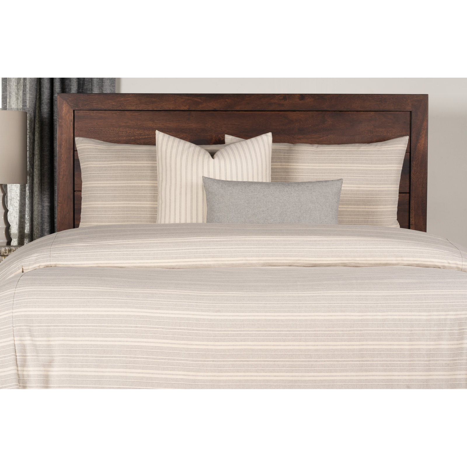 Siscovers Cotton Blend 7-Piece Duvet Cover Set, Expanded King Duvet Cover + 5 Additional Pieces, Gray/Ivory Striped