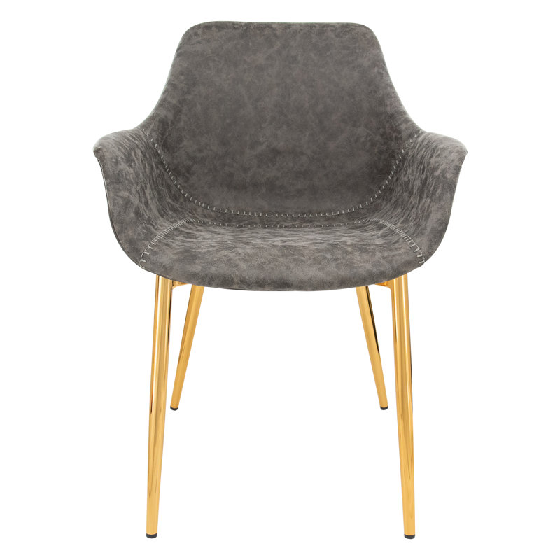 Matthew Leather Dining Chair, Modern Mid Century Accent Chair with Armrests and Iron Legs, Faux Leather Upholstered Kitchen Desk Chair for Dining Room, Living Room, Office Furniture