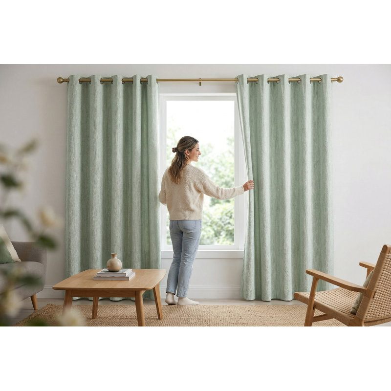 Panneau de rideau texturé à motif de feuilles tissées, 54 x 84 pouces, rideau filtrant la lumière pour salon et chambre (1 panneau, vert oasis rafraîchissant)