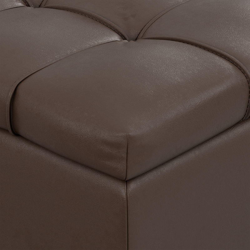 Sienna 33"W Upholstered Vegan Leather Transitional Rectangular Storage Ottoman Bench with Tufted Styling