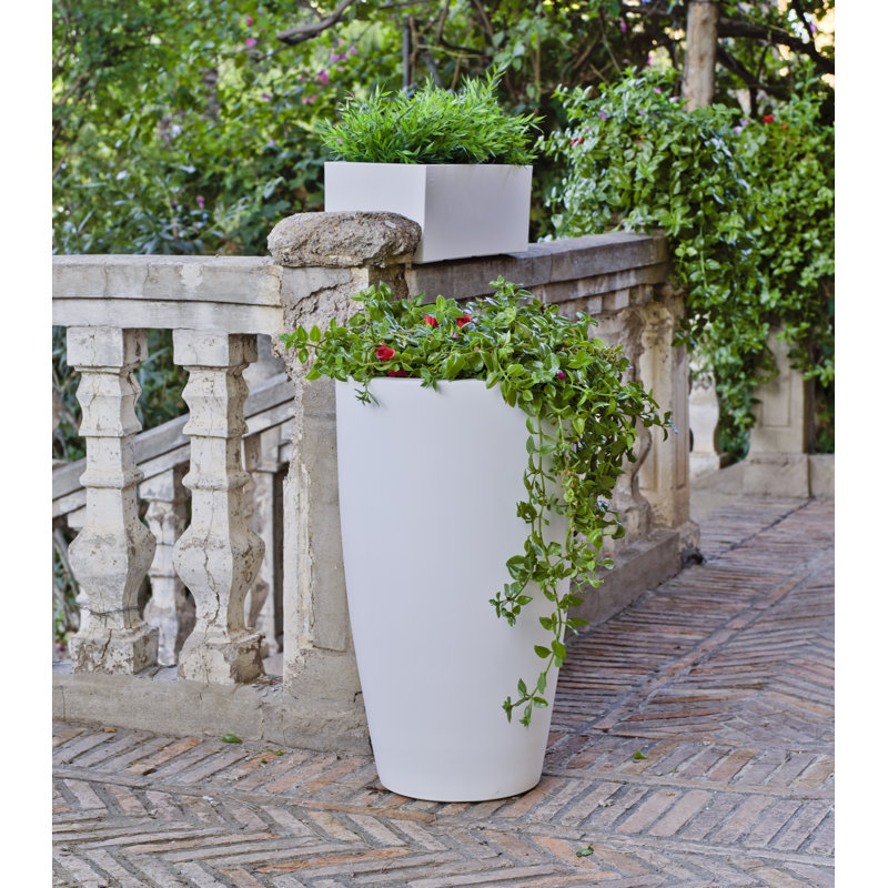 Pot à fleurs rond écologique ECOBO, utilisation intérieure / extérieure Vicenza, utilisation quatre saisons, Blanc