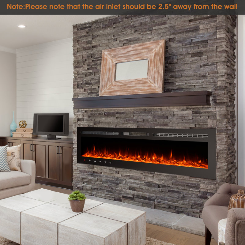 Electric Fireplace, Ultra-Thin Fireplace Recessed and Wall Mounted With Touch Screen Control Panel, 17" H x 60" W x 4.13" D