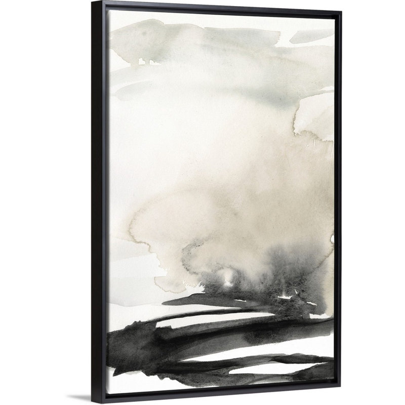 «Ebony Horizon Triptych I» par Jennifer Goldberger - reproduction d'art, H 38 po x l 26 po x P 1,75 po, Toile avec cadre noir