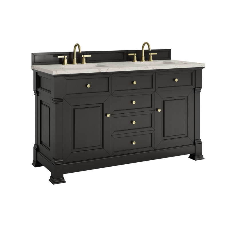 Meuble-lavabo double 60 po avec chargeur sans fil FreePower Brookfield, Noir onyx, Argent victorien