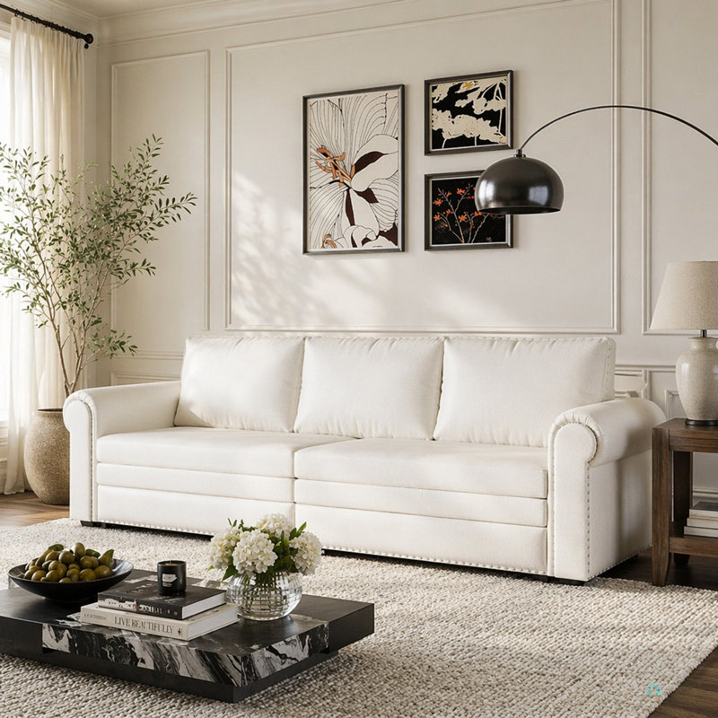 Canapé Chesterfield, canapé-lit gigogne de 93,7 po, canapé-lit convertible 3 en 1 en similicuir avec garniture cloutée et accoudoirs roulés, canapé-lit multifonctionnel pour le salon, la chambre à coucher