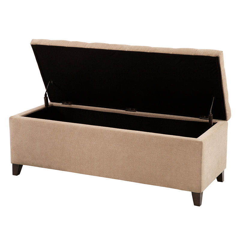 Soft Close Storage Bench With Fabric And Spacious Interior Upholstered Detailing Finish Legs, Sand