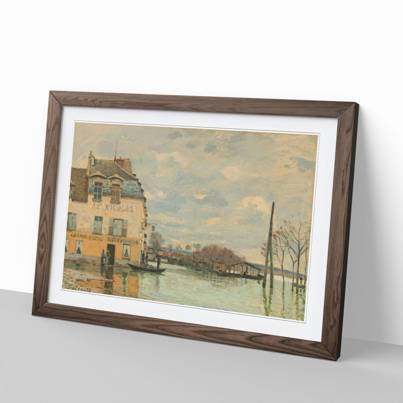 Flood at Port-Marly by Alfred Sisley - Picture Frame Painting, 36cm H x 48cm W x 2cm D, Walnut Framed