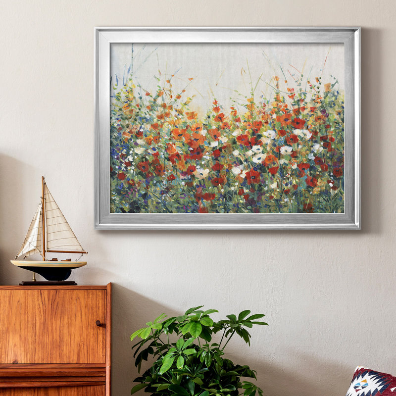 «Garden In Bloom I», toile encadrée de qualité supérieure - prête à être accrochée, Cadre argenté, Pas de tapis