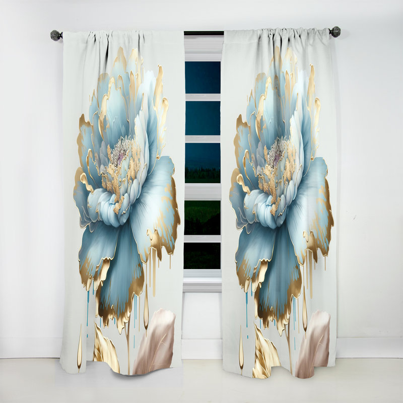 Rideau occultant Chic Blue Blooming Flower III - Floral, L 52 po x L 120 po