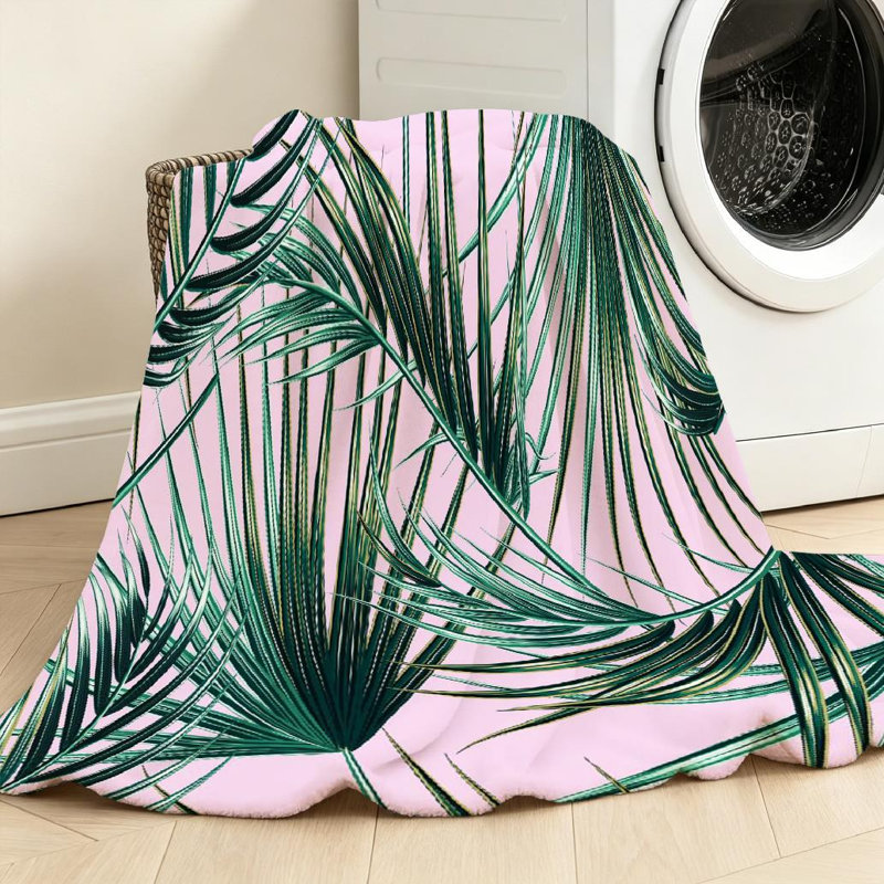 Jeté en flanelle verte ultra douce, imprimé feuilles de palmier tropical, Jeté 50 po x 60 po