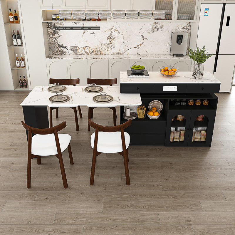 Ensemble d'îlot de cuisine avec 4 chaises en bois massif, 5 pièces: table, 4 chaises