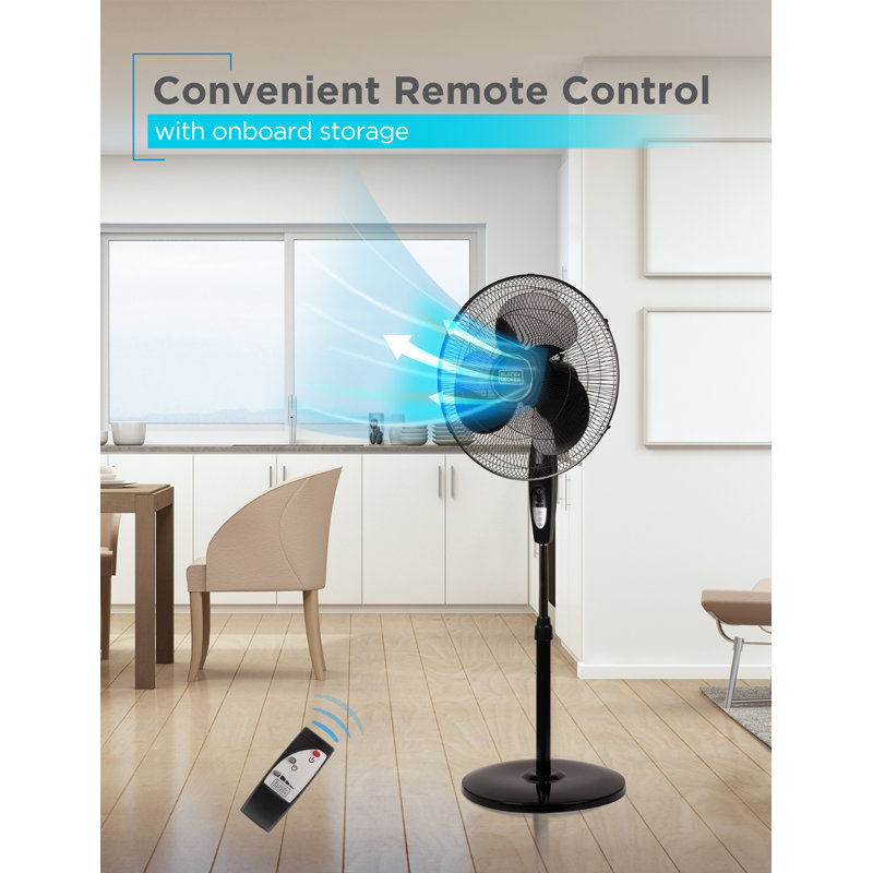 Black Adjustable Height Oscillating Floor Fan with Remote Control
