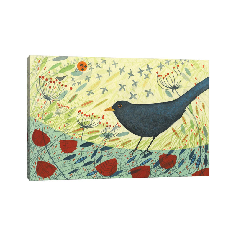 «Blackbird and Crow» par Michelle Campbell - peinture sur toile tendue, H 18 po x l 26 po x P 1,5 po