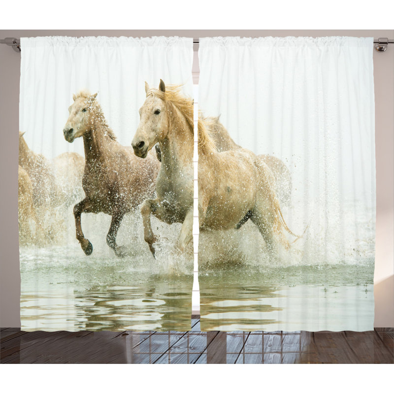 Horses Semi-Sheer Rod Pocket Curtain Panels, 54" x 96"