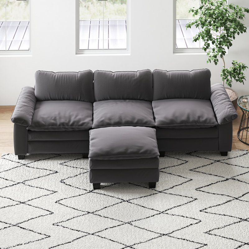 Canapé modulaire en velours gris avec structure en bois massif pour une durabilité de 23,6 po de largeur