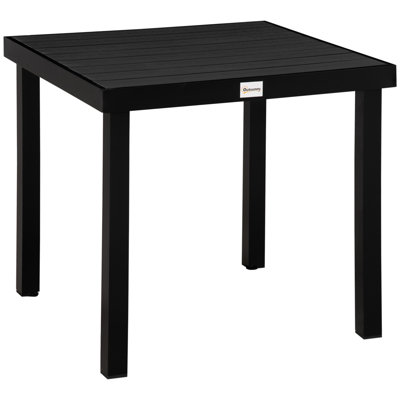 Round Plastic Outdoor Bistro Table With Umbrella Hole, All-Weather Patio Dining Table For Garden Balcony Poolside, Easy Clean