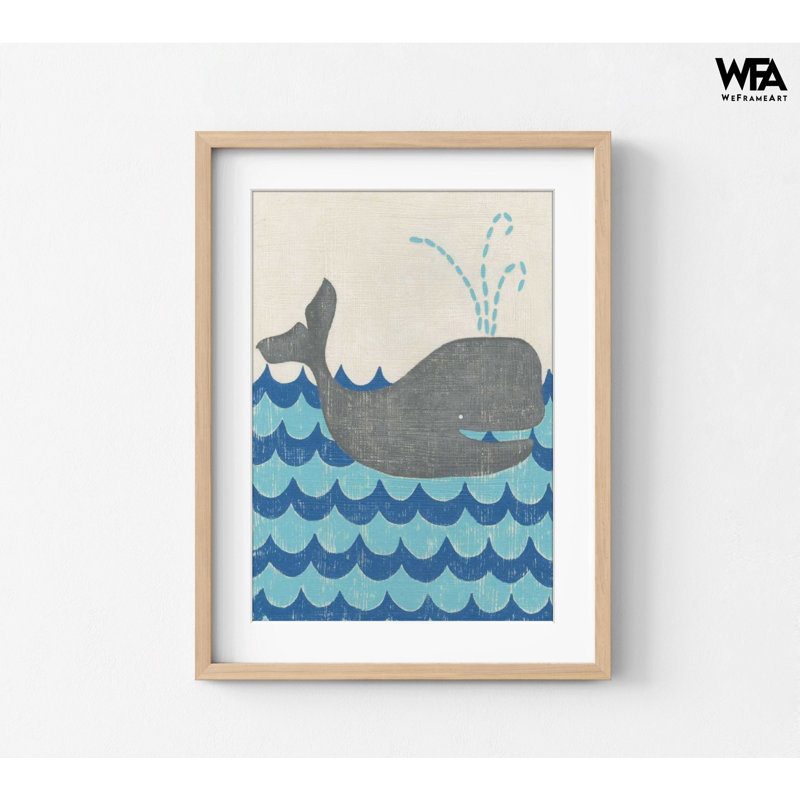 Whale Illustration Poster, Framed Deep Sea Art, Beach Decor Poster Print, Cute Animal Art, Sea Art Print, Waves Poster Print,Framed Wall Art
