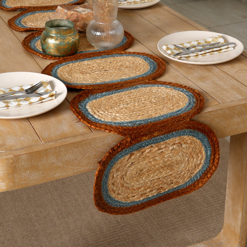 Jute Braided Runner - Natural Finish - 36 x 183 cm, Rust/Blue