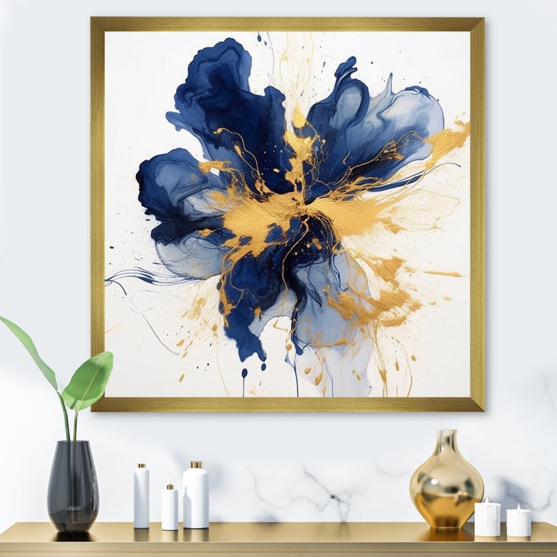 «Dark Blue and Gold Strokes I», art mural sur toile Fractals, H 24 po x l 24 po x P 1 po, Cadre doré à une seule photo
