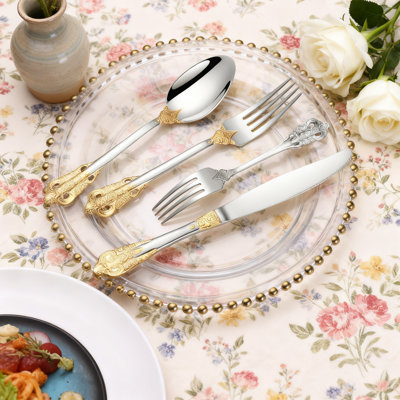 Ensemble de couverts 20 pièces de luxe, couverts en acier inoxydable 304 de qualité supérieure avec accents dorés, service complet pour 4, finition polie miroir pour un repas élégant
