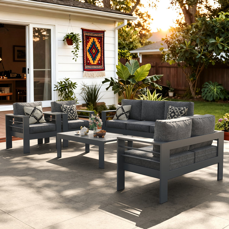 Chaise de terrasse avec coussins Alturas, Gris foncé