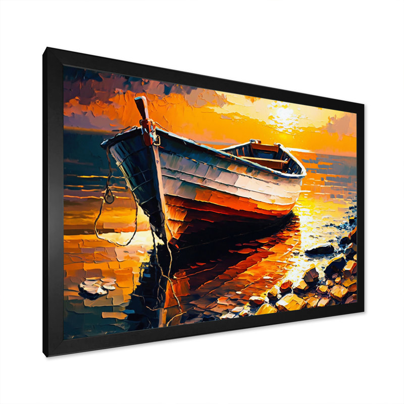 Bateau sur le rivage II - reproduction sur toile, H 30 po x l 40 po x P 1,5 po, Impression noire sur toile encadrée