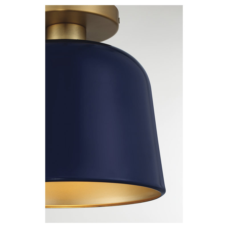 Che 1-Light Dimmable Metal Semi Flush Mount, Natural Brass, Blue