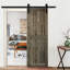Porte de grange en bois massif brun avec trousse de quincaillerie d'installation-96694123