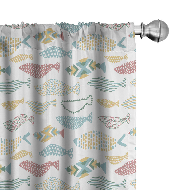 Fish Semi-Sheer Rod Pocket Curtain Panels, 28" x 84"