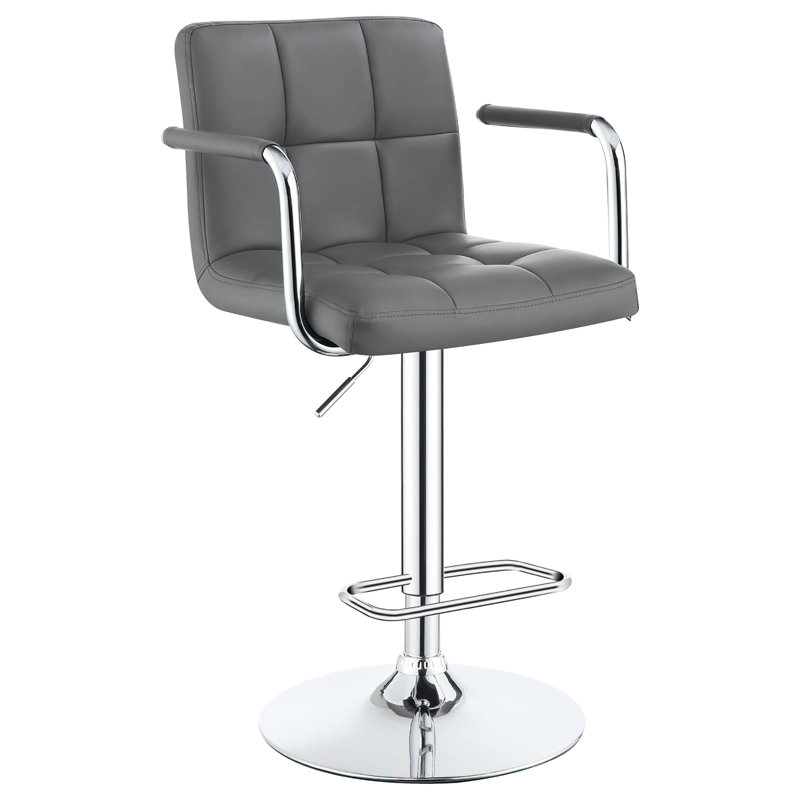Siège de bar réglable en métal gris, base piédestal, chaise grise réglable, avec repose-pieds