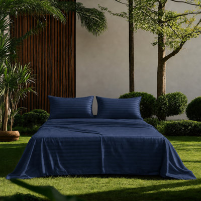 Luxury 4-Piece Full Size Sheet Set, Soft, Cooling 16 Inch Deep Pocket Sheets, Breathable Bedding, Navy Blue