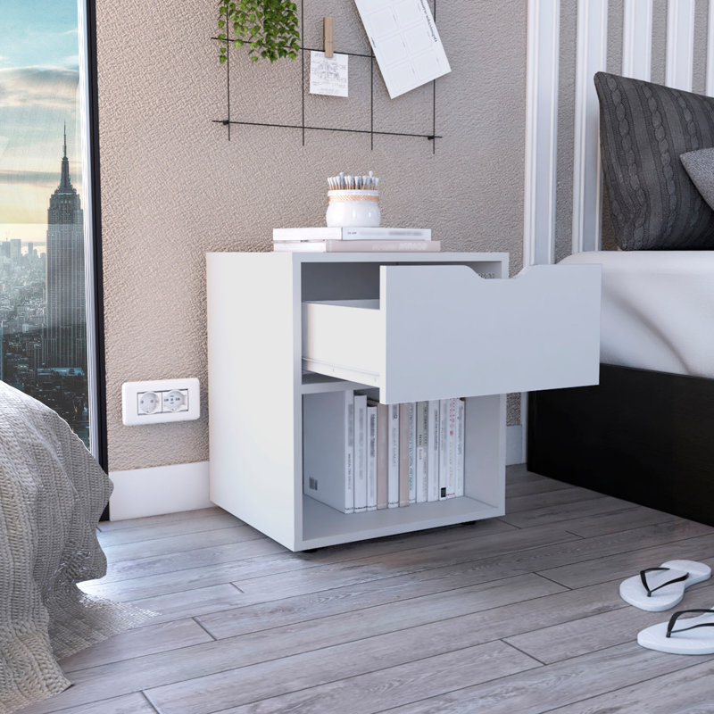 Table de chevet moderne de 19,7 po de hauteur avec tablette ouverte, Blanc