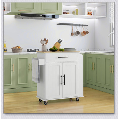 Rolling Kitchen Island with Storage, AC Outlets, USB Ports, and Spice Rack for Enhanced Convenience and Organization
