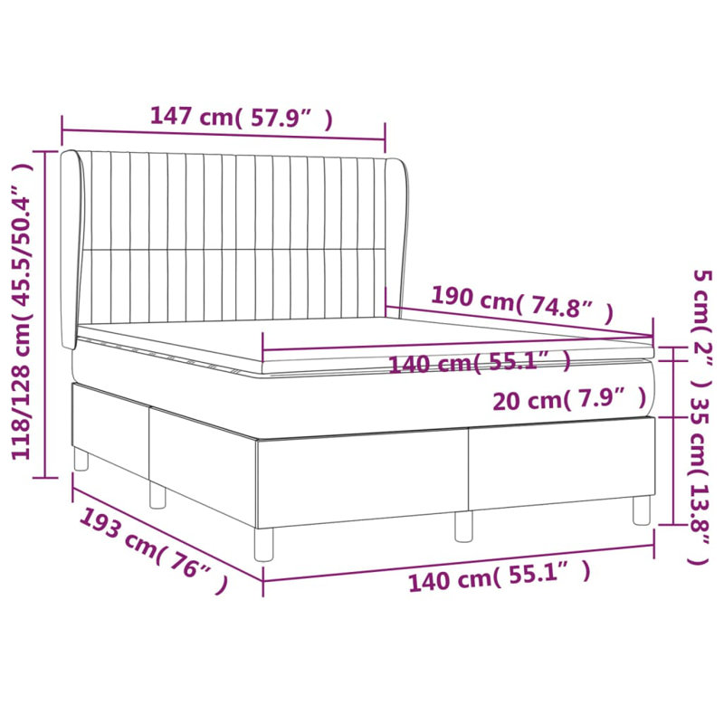 Boxspring Bed Jonassaint with Topper, Hellgrau, 140 x 190 cm