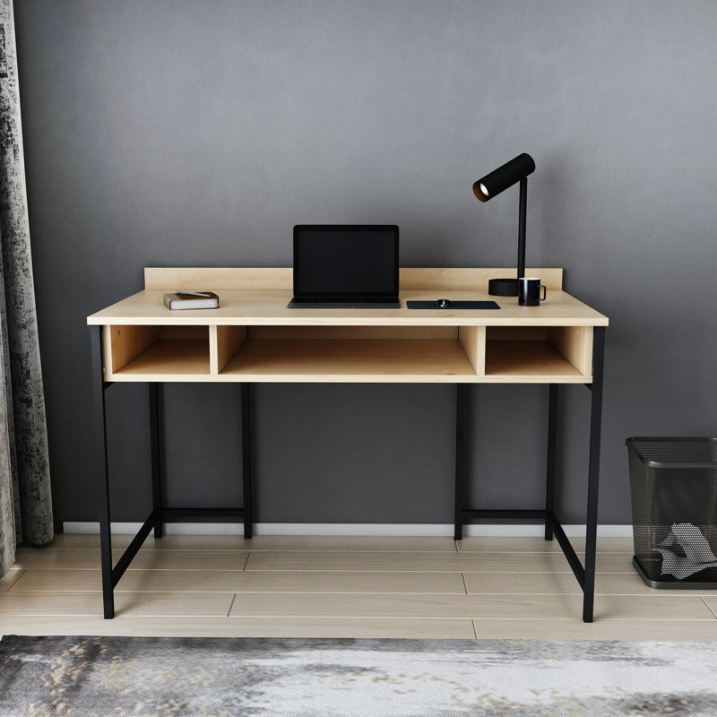 Alma Desk Metal Base Writing Desk, Oak/Black