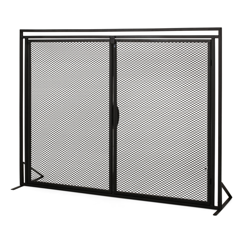 Pare-étincelles élégant en fer au fini mat - H 30,29 po x l 40,92 po noir avec élément décoratif