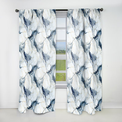 White And Grey Marble Harmony Pattern - Glam Curtain - Velvet Room Darkening - 1 Panel