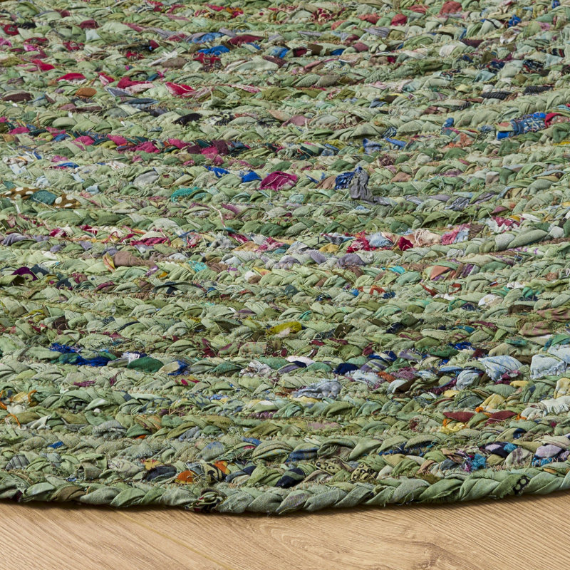 Braided Hand Woven Cotton Solid Color Indoor Rug, Round 6'