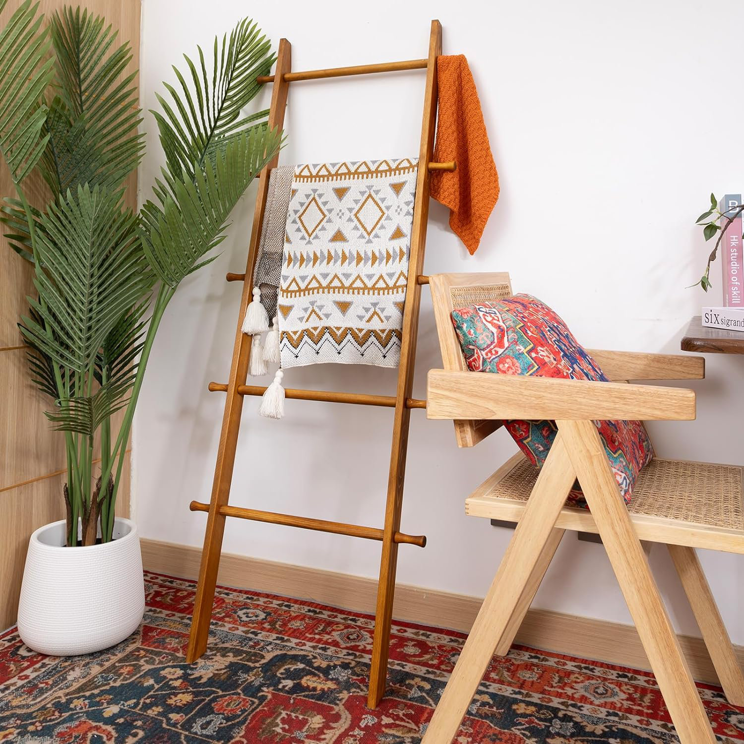 Rack Blanket Storage Ladder Blanket Holder Blanket Ladder, 5-Tier