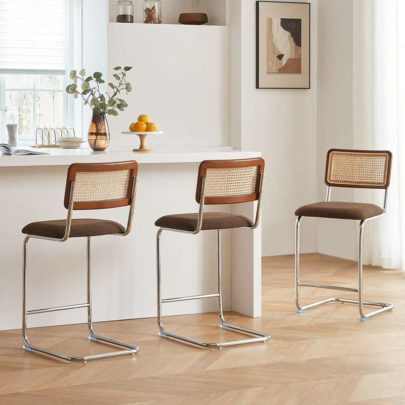 Ensemble de 3 tabourets à hauteur de comptoir Natural Rattan, Brun, 3