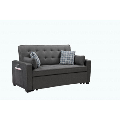 Modern 70"W Modern Gray Fabric Sleeper Sofa With 2 USB Charging Ports And 4 Accent Pillows
