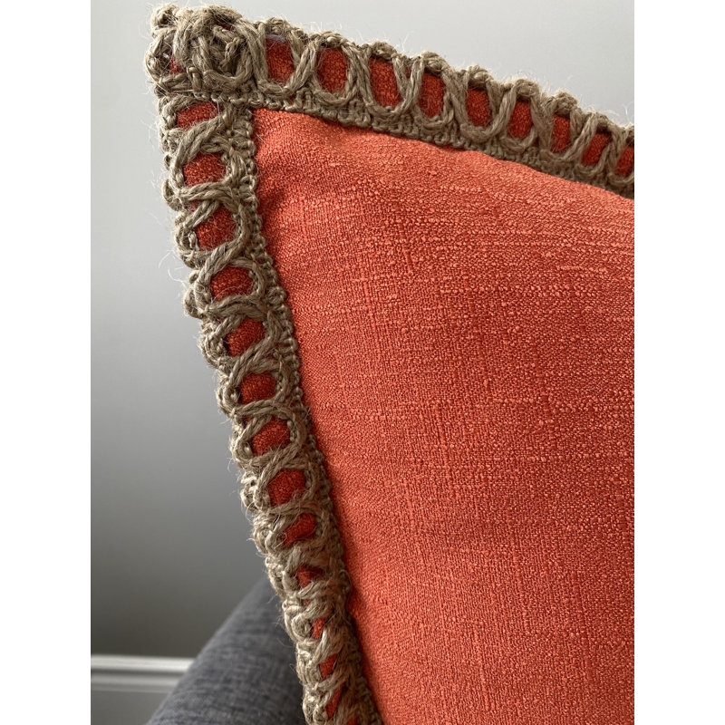 Coussin en jute avec insert ivoire, Orange