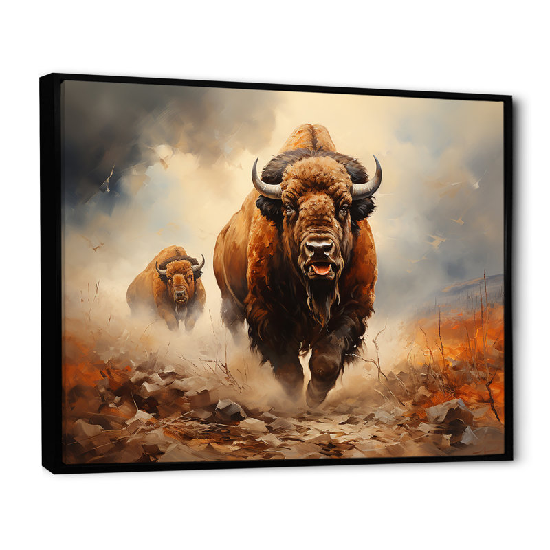 Impression sur toile Native Buffalo, Cadre flottant noir, H 24 po x l 32 po x P 1 po