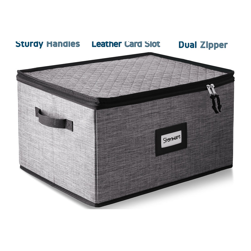 Gray Quilted Stackable Plastic Wine Glass Storage Box with Dividers
