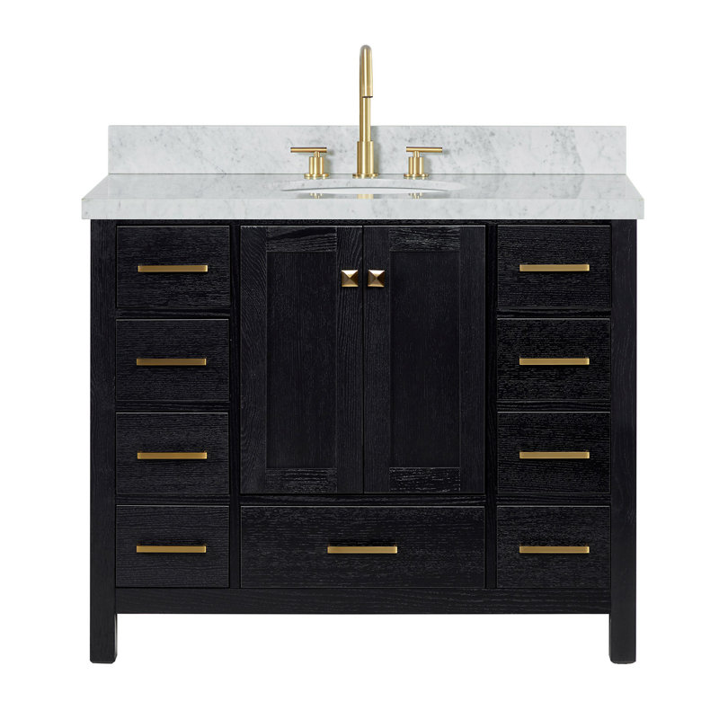 Ensemble de meuble-lavabo simple 43 po Amariani, Chêne noir / laiton satiné