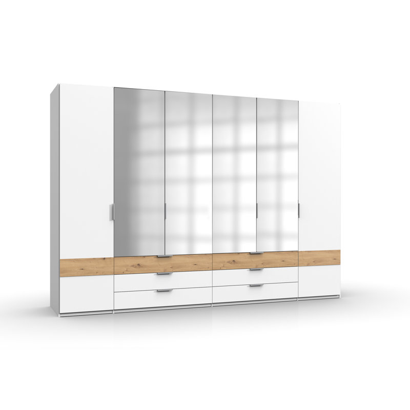 Nichlous 6 Door Manufactured Wood Wardrobe, White/Artisan Oak