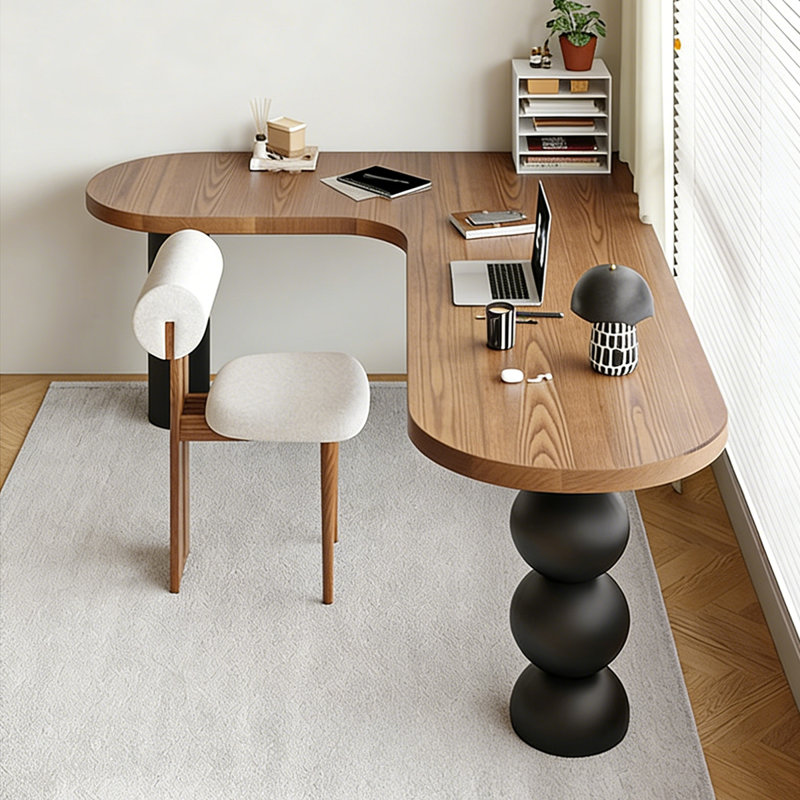 Light-walnut + Black L-Shaped Solid Wood desk, 29.53" H x 62.99" W x 47.24" D, Left Hand Return