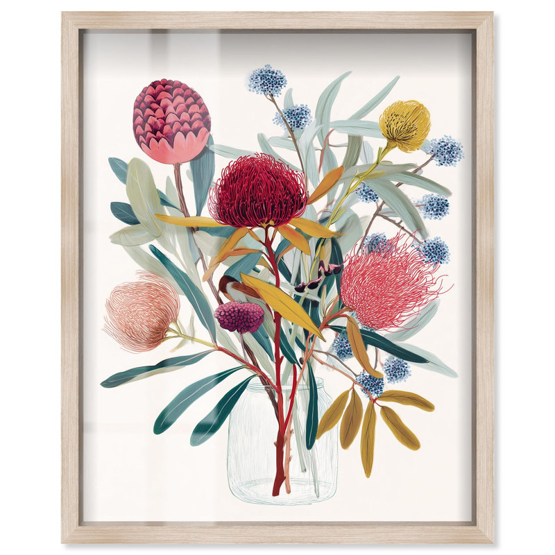Art mural contemporain Floral II, H 46 po x l 37 po, Cadre blond